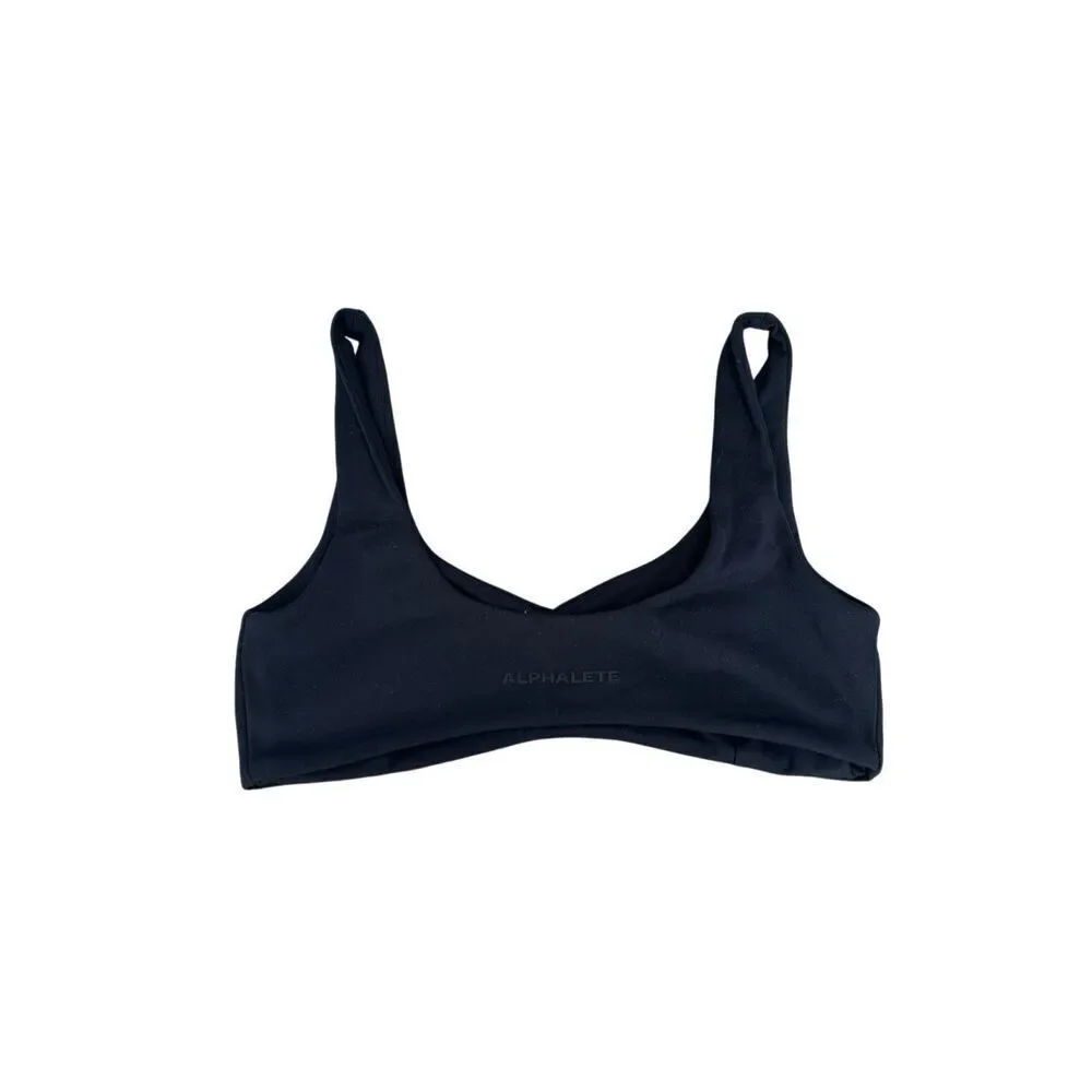 Alphalete Olivia Sculpt Bra Black Minimal Square Neck Bra Gym Workout Lifting S
